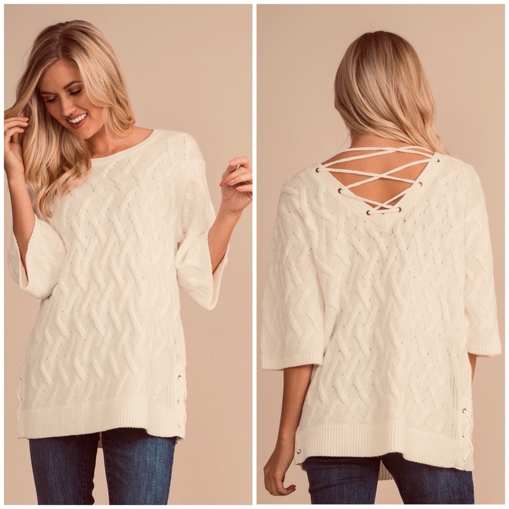 NWT S to XL sweater very soft top 3/4 sleeve Pearl is cream Top224